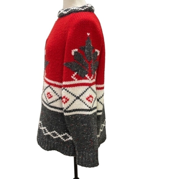 Vintage Susann D Oversized Acrylic Wool Nordic Print Sweater Red Grey Cream SZ M - Picture 3 of 6